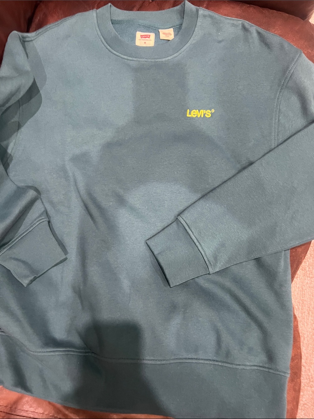 Levi's Men's Teal Crewneck Sweatshirt with Yellow Logo Medium. Like new.